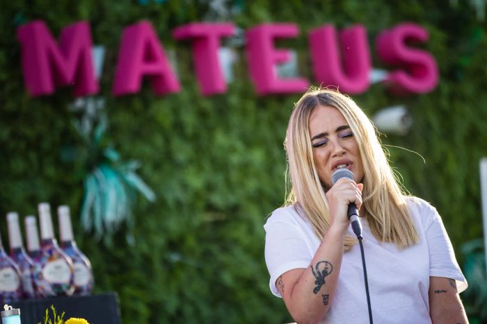 Vocalist on stage at the Mateus 80 Anos brand-anniversary activation in Portugal, produced by BTQ Events