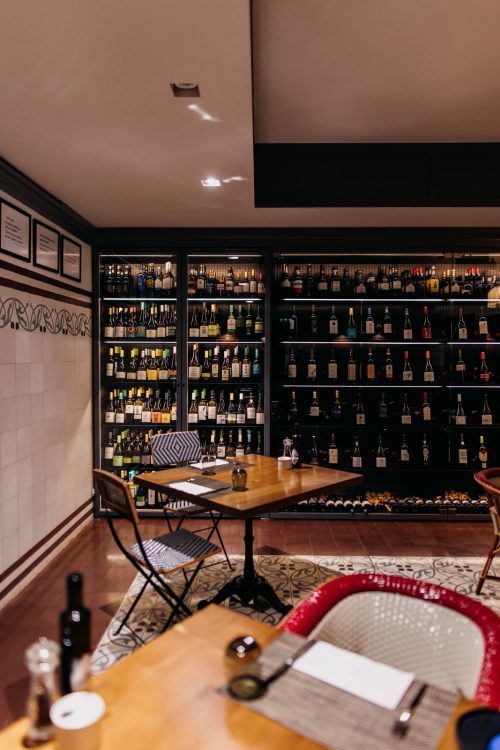Vidago Palace Wine Cellar, an underground space with Portuguese and Spanish tapas on display