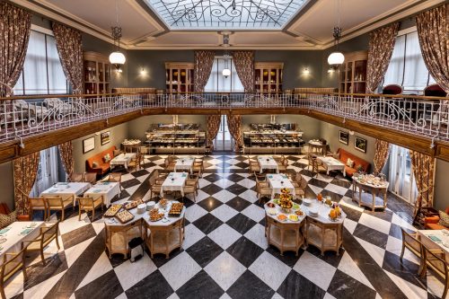 Vidago Palace Winter Garden, a wrought-iron and glass-skylight breakfast room